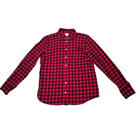 J Crew Red Black Buffalo Plaid Flannel Button Down Shirt Womens M - Picture 3 of 8